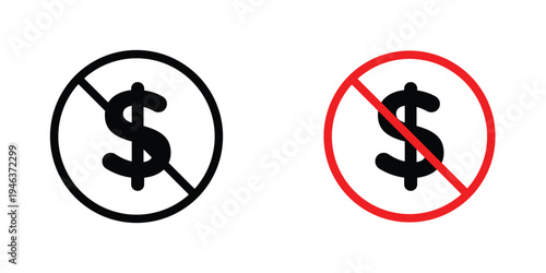 No dollar signs in line art style on white background for graphic and web design.
