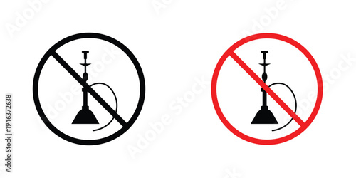 No hookah signs in line art style on white background for graphic and web design.