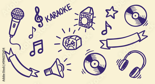 Doodle Collection of Karaoke and Music Icons for Entertainment and Fun
