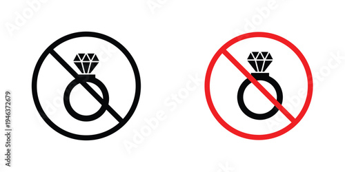 No jewelry signs in line art style on white background for graphic and web design.