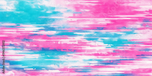 Abstract colorful watercolor background with a bright sunset over a blue ocean wave and rainbow clouds in a motion blur nature landscape pattern