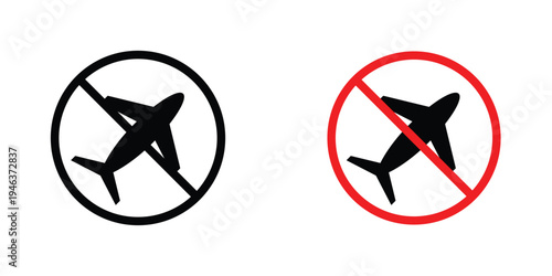 No plane signs in line art style on white background for graphic and web design.