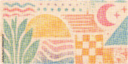 Seamless vector illustration of a vintage dollar currency symbol on a brown textured wallpaper design featuring colorful abstract splashes and a mosaic tile pattern backdrop