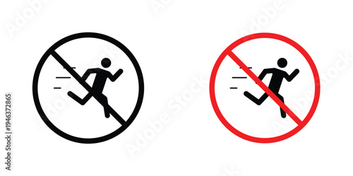 No running signs in line art style on white background for graphic and web design.
