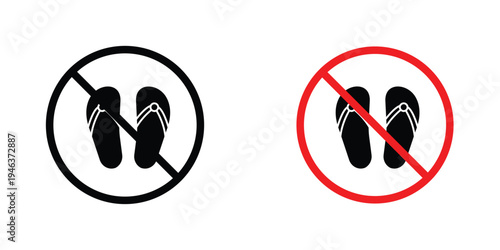 No sandals signs in line art style on white background for graphic and web design.