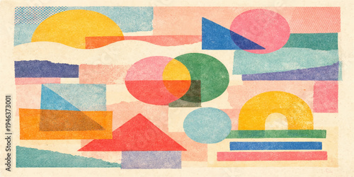 A seamless geometric mosaic of colorful wooden blocks creates a vintage rainbow pattern with a grunge paint texture for a decorative art backdrop