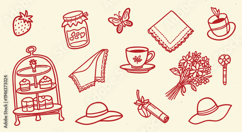 Charming Afternoon Tea Party Elements Collection Hand Drawn Style