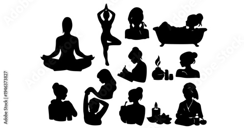 mom self care wellness lifestyle silhouette icon pack