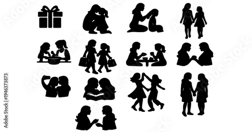 mother daughter relationship silhouette icon pack

