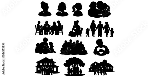 multigenerational family motherhood silhouette icon pack