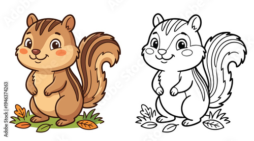 Coloring Book Page Featuring Cute Squirrel
