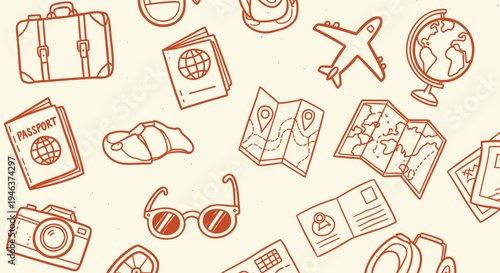 Travel and Adventure Icons Seamless Pattern Background