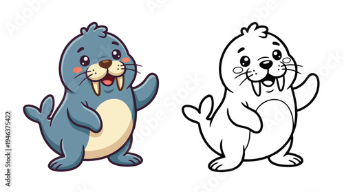 Walrus Coloring Page Playful Marine Animal Digital Illustration