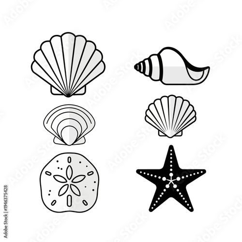 Black and white sea shell icons.
