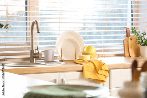 Yellow napkin with dishes o...