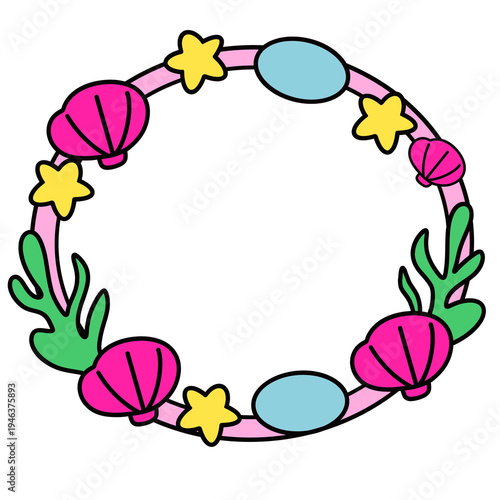 Cute Underwater Sea Wreath Frame Illustration