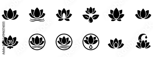 Minimalist Lotus Flower Icons for Wellness, Yoga, and Meditation Brands