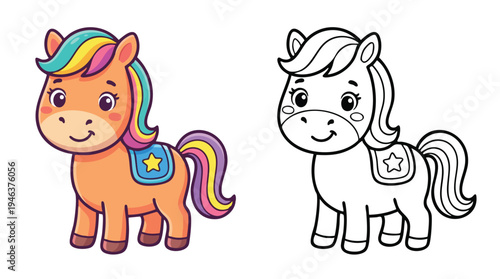 Cute Cartoon Horse Coloring Book Page for Kids Activity