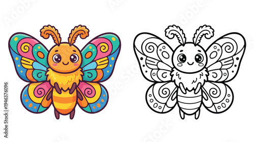 Cute Coloring Book Page with Little Butterfly