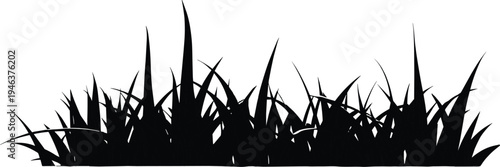 Black Silhouette Vector Illustration of a Thick Grass Patch Isolated on White Background for Nature Borders Landscaping Design Spring Landscapes and Garden Graphic Projects
