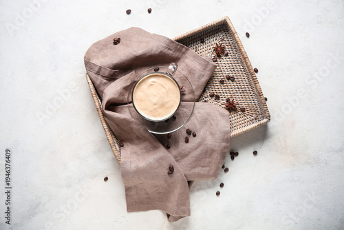 Glass cup of hot coffee wit...