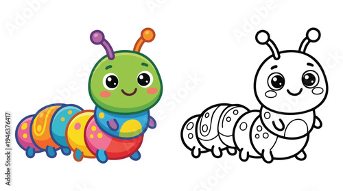 Caterpillar Character Coloring Book Page Vector Illustration