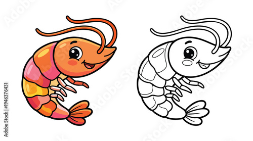Little Cute Shrimp Cartoon Character Coloring Page