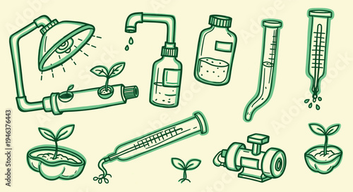 Hydroponic Gardening Equipment and Seedlings Growing in Laboratory Setting