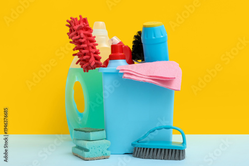 Bucket with set of cleaning...