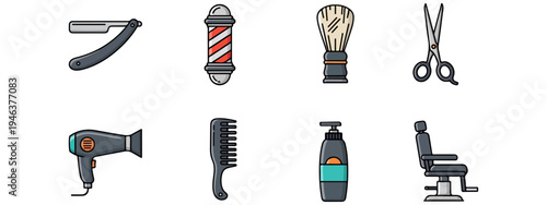 Professional Barbershop and Salon Equipment Icon Set