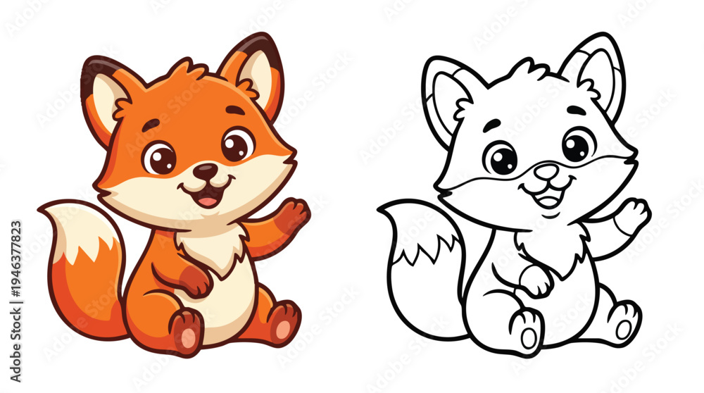 Fototapeta premium Little Fox Cartoon Coloring Page for Childrens Book Activity