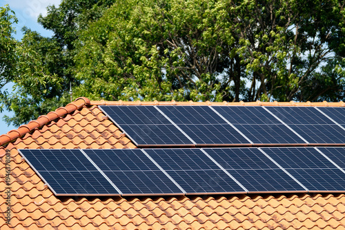 Foto Photovoltaic - Electricity generation with solar panels on the roof