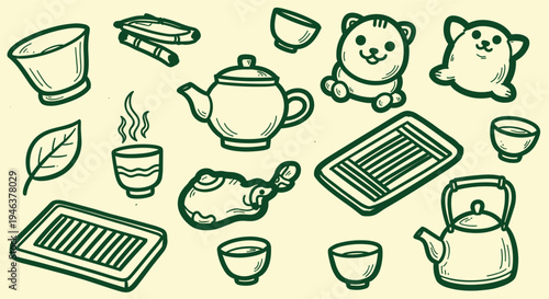 Cute Hand Drawn Tea Party Elements and Adorable Animals Collection