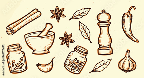 Hand Drawn Spices and Seasonings Collection for Culinary Use
