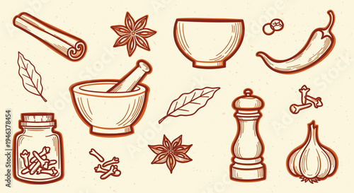 Collection of Spices and Herbs for Cooking and Seasoning