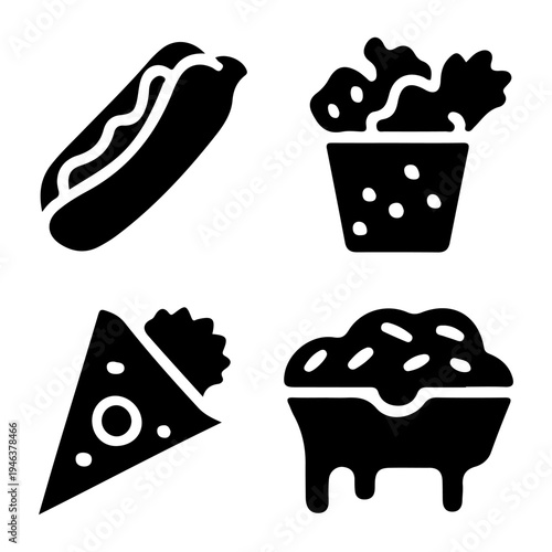 Fast food icons depicting a hotdog fries pizza and ice cream