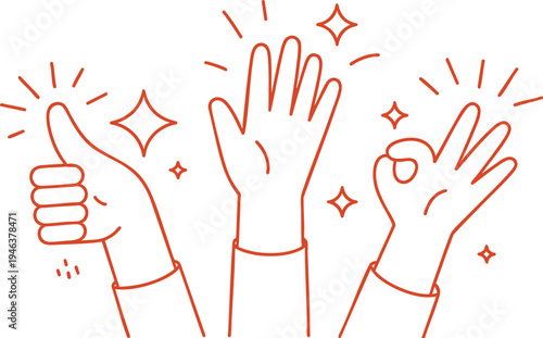 Positive Non-Verbal Communication Illustration, Modern Blue Line-Art Feedback Graphics, Universal Symbols for Approval and Success.