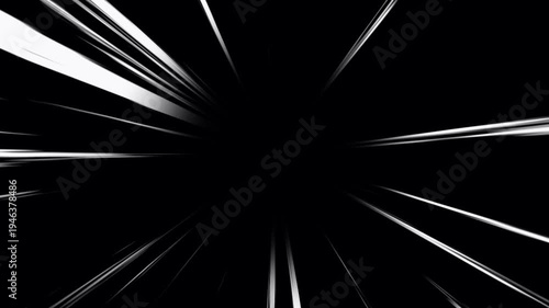 Bright anime speed lines animation on black background. Manga style speed velocity line- Flash action overlay motion scenes. Moving zoom comic speed line. Radial burst lines seamless looping footage.