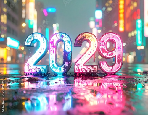 In 2029, the future is now. Blinding neon lights reflect off wet pavement, illuminating the path forward. Embrace the digital revolution. Shape your destiny. The time is now