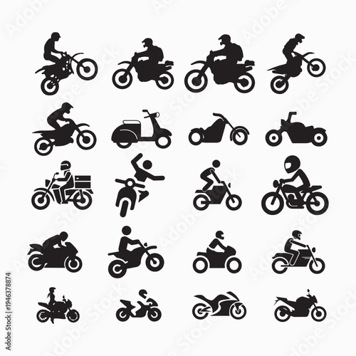 Motorcycle and Scooter Rider Silhouettes Set