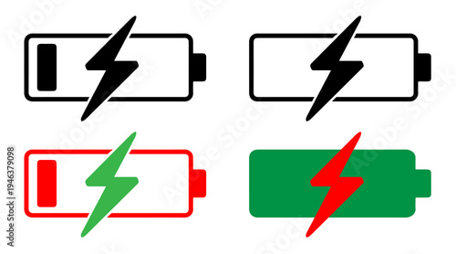 Battery icon set vector. battery charging symbol, battery charge level vector