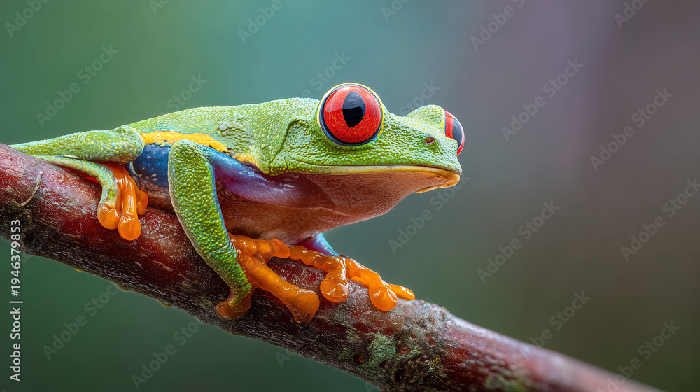 Obraz premium Macro Shot of Tree Frog on Branch with Shallow Depth of Field