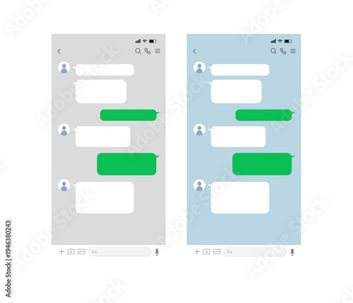 チャットアプリUI画面テンプレートセット（スマートフォンメッセージ画面・SNSトーク画面）Chat App UI Template