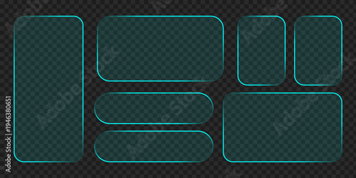 Neon glowing frames, green night banners, light effect, bright illuminated borders. Rounded rectangles are design elements