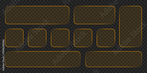 An arrangement of nine rectangular and rounded frames with a textured dark background, high-quality professional