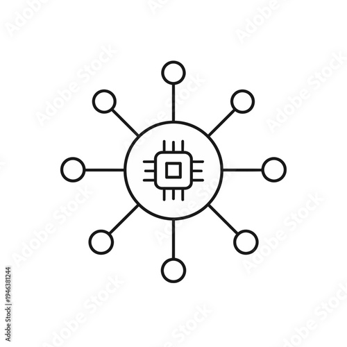 Sophisticated Microchip Network Icon Illustrating Artificial Intelligence, Data Processing, and Decentralized Digital Computing Systems