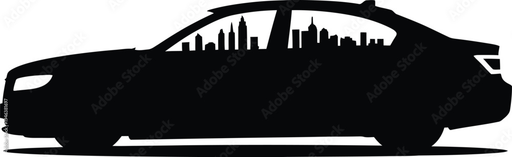 Fototapeta premium Urban Skyline Car Silhouette