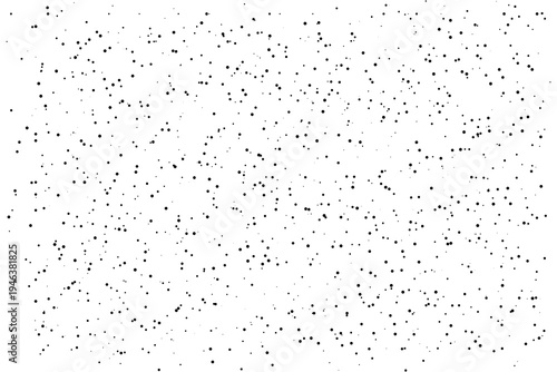 A stark white background is densely populated with numerous small irregularly shaped black specks and dots