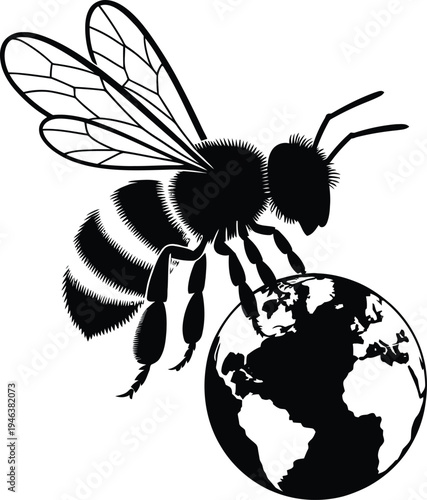 Honey Bee Silhouette Resting On Earth Globe