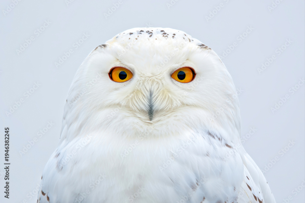 Obraz premium Snowy Owl Portrait with Vibrant Orange Eyes